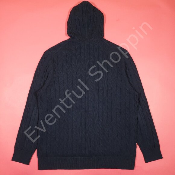 Brooks Brothers Cotton Cable Knit Hoodie Sweater in Blue Size 2XL - Picture 3 of 5